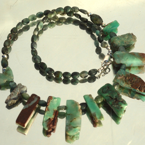 Sterling Silver Chrysoprase Emerald Necklace 925 - Picture 8 of 8